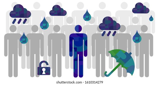 vector illustration melancholic temperament type people with rainy weather for blue mood visuals