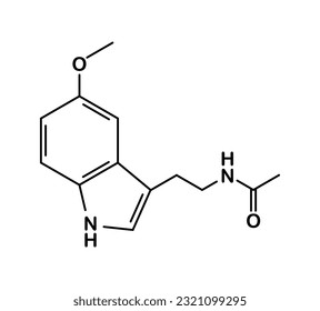 Vektorgrafik des Melatoninmoleküls auf weißem Hintergrund.