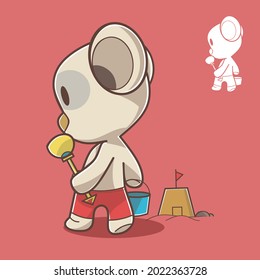 Vector illustration of melly making sand castle, summer holiday theme isolated with cartoon style vector graphic.