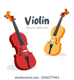 vector illustration of a melodic violin string musical instrument commonly used in orchestral performances. Modern musical instrument for orchestra performance