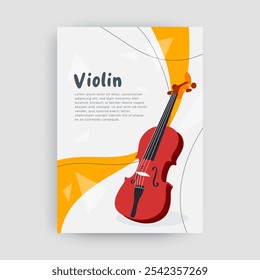 Ilustración vectorial de un instrumento musical de cuerda de violín melódico comúnmente utilizado en actuaciones orquestales. Instrumento musical moderno para interpretación de orquesta