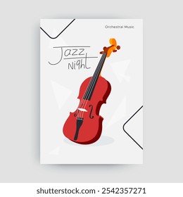 Ilustración vectorial de un instrumento musical de cuerda de violín melódico comúnmente utilizado en actuaciones orquestales. Instrumento musical moderno para interpretación de orquesta