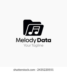 Ilustración vectorial para el logotipo de Melody Data: una plantilla de diseño que combina los conceptos de una carpeta y una forma de melodía
