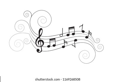 Vector illustration. Melody. Musical notes with a spiral pattern.