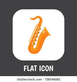 Vector Illustration Of Melody Symbol On Saxsaphone Flat Icon. Premium Quality Isolated Sax Element In Trendy Flat Style.