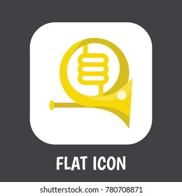 Vector illustration of melody symbol on french horn icon flat. Premium quality isolated trombone element in trendy flat style.