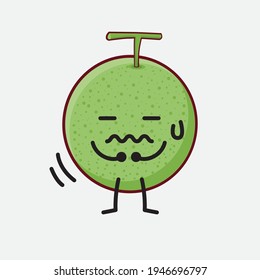 Vector Illustration of Melon Fruit Character with cute face, simple hands and leg line art on Isolated Background. Flat cartoon doodle style.