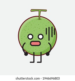 Vector Illustration of Melon Fruit Character with cute face, simple hands and leg line art on Isolated Background. Flat cartoon doodle style.