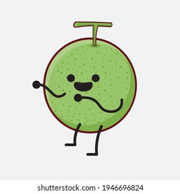 Vector Illustration of Melon Fruit Character with cute face, simple hands and leg line art on Isolated Background. Flat cartoon doodle style.