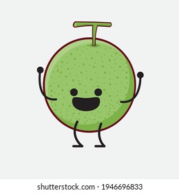 Vector Illustration of Melon Fruit Character with cute face, simple hands and leg line art on Isolated Background. Flat cartoon doodle style.