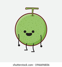 Vector Illustration of Melon Fruit Character with cute face, simple hands and leg line art on Isolated Background. Flat cartoon doodle style.