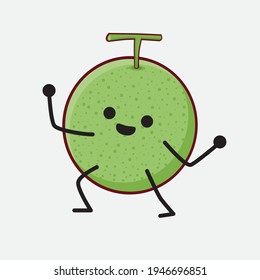 Vector Illustration of Melon Fruit Character with cute face, simple hands and leg line art on Isolated Background. Flat cartoon doodle style.