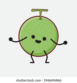 Vector Illustration of Melon Fruit Character with cute face, simple hands and leg line art on Isolated Background. Flat cartoon doodle style.