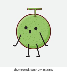 Vector Illustration of Melon Fruit Character with cute face, simple hands and leg line art on Isolated Background. Flat cartoon doodle style.
