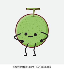 Vector Illustration of Melon Fruit Character with cute face, simple hands and leg line art on Isolated Background. Flat cartoon doodle style.