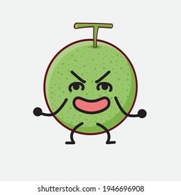 Vector Illustration of Melon Fruit Character with cute face, simple hands and leg line art on Isolated Background. Flat cartoon doodle style.