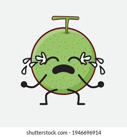Vektorgrafik von Melon Fruit Character mit süßem Gesicht, einfachen Händen und Beinlinien Kunst auf isoliertem Hintergrund. Flacher Cartoon-Doodle-Stil.