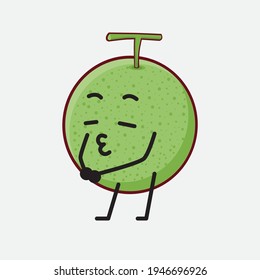 Vector Illustration of Melon Fruit Character with cute face, simple hands and leg line art on Isolated Background. Flat cartoon doodle style.