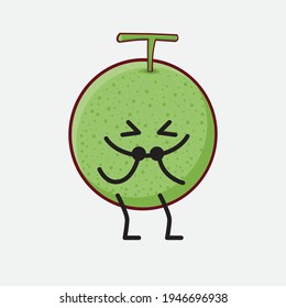 Vector Illustration of Melon Fruit Character with cute face, simple hands and leg line art on Isolated Background. Flat cartoon doodle style.