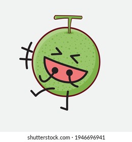 Vector Illustration of Melon Fruit Character with cute face, simple hands and leg line art on Isolated Background. Flat cartoon doodle style.