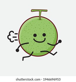 Vector Illustration of Melon Fruit Character with cute face, simple hands and leg line art on Isolated Background. Flat cartoon doodle style.