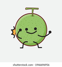 Vector Illustration of Melon Fruit Character with cute face, simple hands and leg line art on Isolated Background. Flat cartoon doodle style.