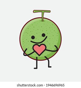 Vector Illustration of Melon Fruit Character with cute face, simple hands and leg line art on Isolated Background. Flat cartoon doodle style.