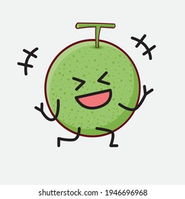 Vector Illustration of Melon Fruit Character with cute face, simple hands and leg line art on Isolated Background. Flat cartoon doodle style.