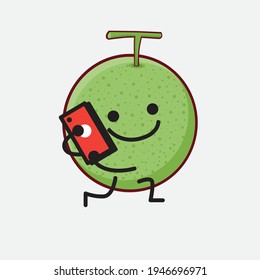 Vector Illustration of Melon Fruit Character with cute face, simple hands and leg line art on Isolated Background. Flat cartoon doodle style.