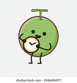 Vector Illustration of Melon Fruit Character with cute face, simple hands and leg line art on Isolated Background. Flat cartoon doodle style.