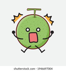 Vector Illustration of Melon Fruit Character with cute face, simple hands and leg line art on Isolated Background. Flat cartoon doodle style.