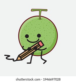 Vector Illustration of Melon Fruit Character with cute face, simple hands and leg line art on Isolated Background. Flat cartoon doodle style.