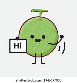 Ilustración vectorial del personaje de la fruta de Melón con cara linda, manos simples y líneas de piernas en fondo aislado. Estilo de dibujo animado plano.