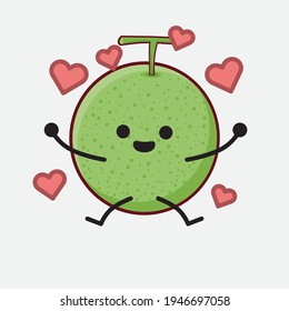 Vector Illustration of Melon Fruit Character with cute face, simple hands and leg line art on Isolated Background. Flat cartoon doodle style.