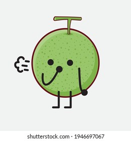 Vector Illustration of Melon Fruit Character with cute face, simple hands and leg line art on Isolated Background. Flat cartoon doodle style.