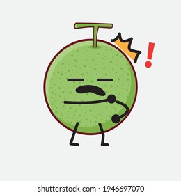 Vector Illustration of Melon Fruit Character with cute face, simple hands and leg line art on Isolated Background. Flat cartoon doodle style.