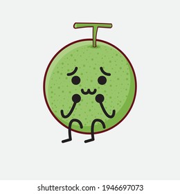 Vector Illustration of Melon Fruit Character with cute face, simple hands and leg line art on Isolated Background. Flat cartoon doodle style.