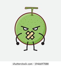 Vector Illustration of Melon Fruit Character with cute face, simple hands and leg line art on Isolated Background. Flat cartoon doodle style.