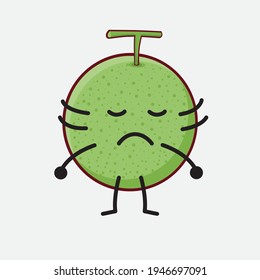Vector Illustration of Melon Fruit Character with cute face, simple hands and leg line art on Isolated Background. Flat cartoon doodle style.