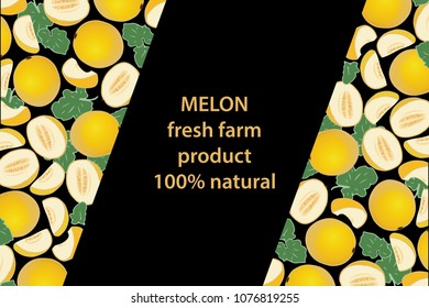 vector illustration of melon and leaf design background black and white and vegetable and text fresh farm product 100% natural EPS10