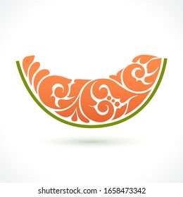 Vector illustration melon - symbol, icon, package design element, abstract ornamental pattern on white background