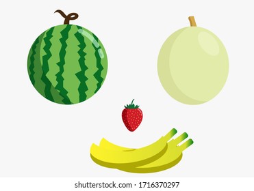 Vector illustration of melon, watermelon, strawberry and banana depicting a smiling face