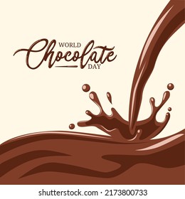 Vector Illustration, Melted Chocolate Splatter, Handwritten World Chocolate Day, Ideas For Posters Or Packaging.