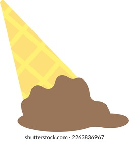 Vector illustration of melted ice cream cone. Spilled ice cream on the floor.
