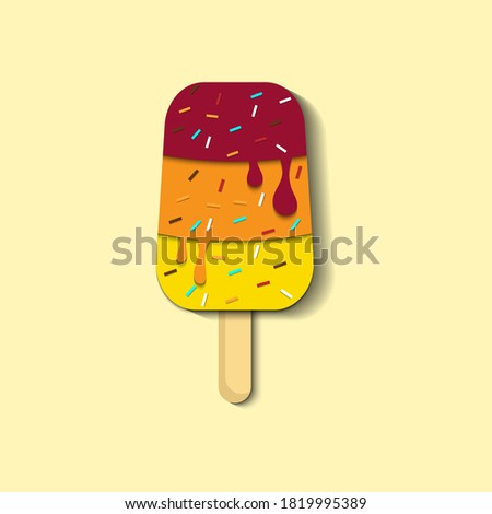 vector illustration of melted ice cream stick with ceres paper craft design style