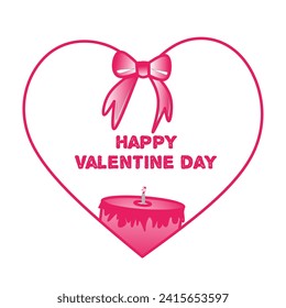 Vector illustration of a melted pink candle with a heart background and a ribbon on it. There is Happy Valentine's Day written on it, suitable for greeting cards, etc
