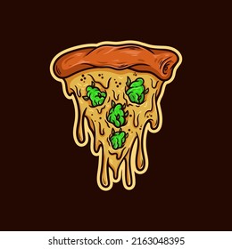 a vector illustration of a melted and sliced pizza with cannabis nuggets topping