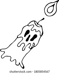 Vector illustration of a melting burning candle with a face for Halloween in the Doodle style. The concept of holiday, fear, horror, fun, Halloween. Can be used for fabric, textiles, paper, Wallpaper