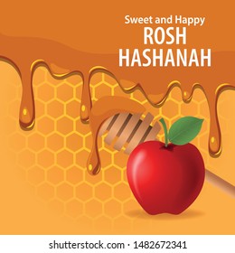 Vector illustration of melting honey and apple for Rosh Hashanah holiday.