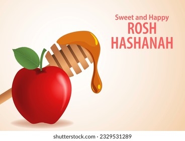 Vector illustration of melting honey and apple for Rosh Hashanah holiday